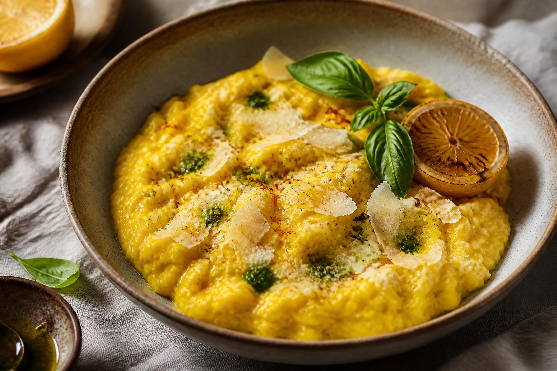 Saffron Lemon Risotto with Basil Oil